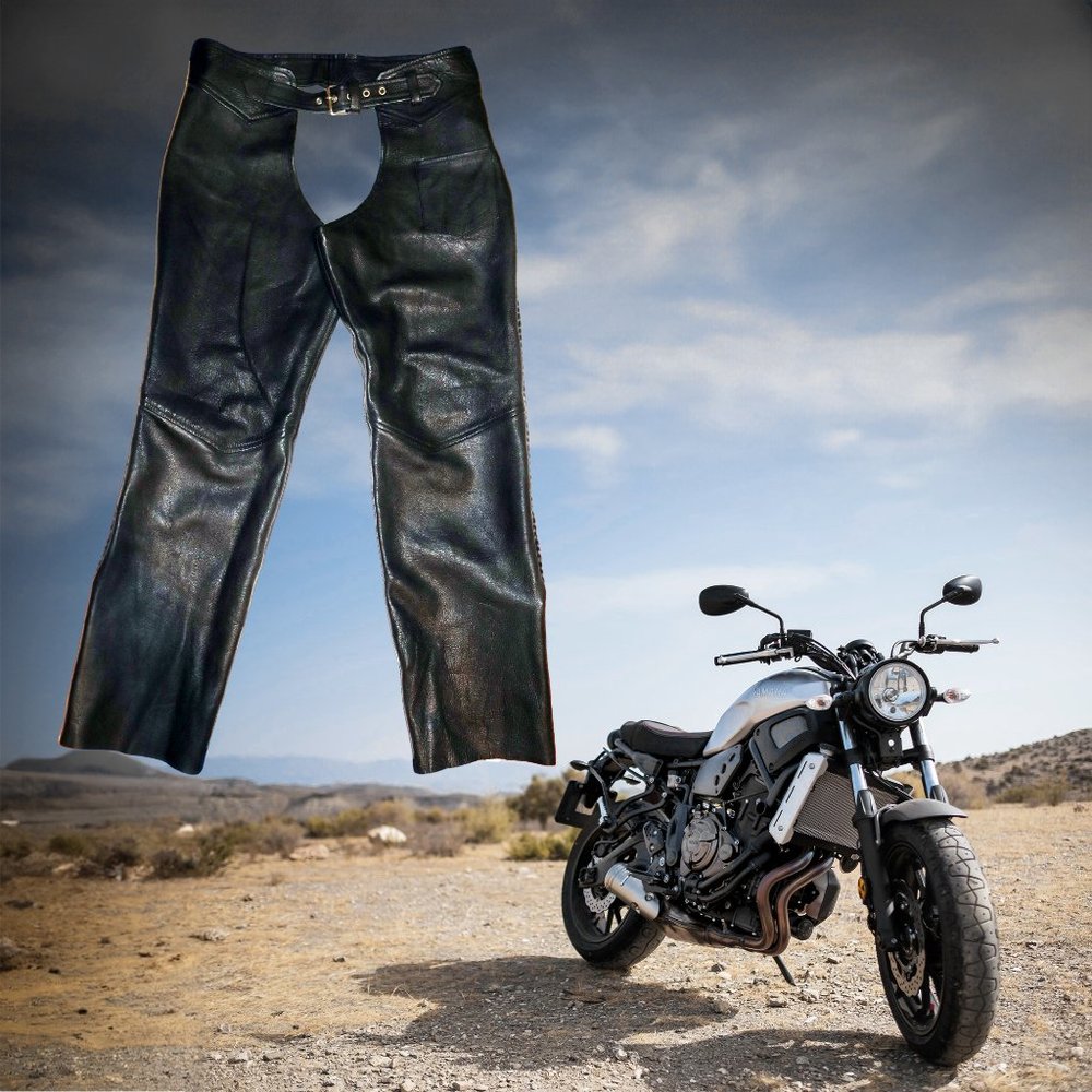 Vintage Black Genuine Leather Motorcycle Riding Chaps Heavy Leather Halloween - Picture 1 of 11
